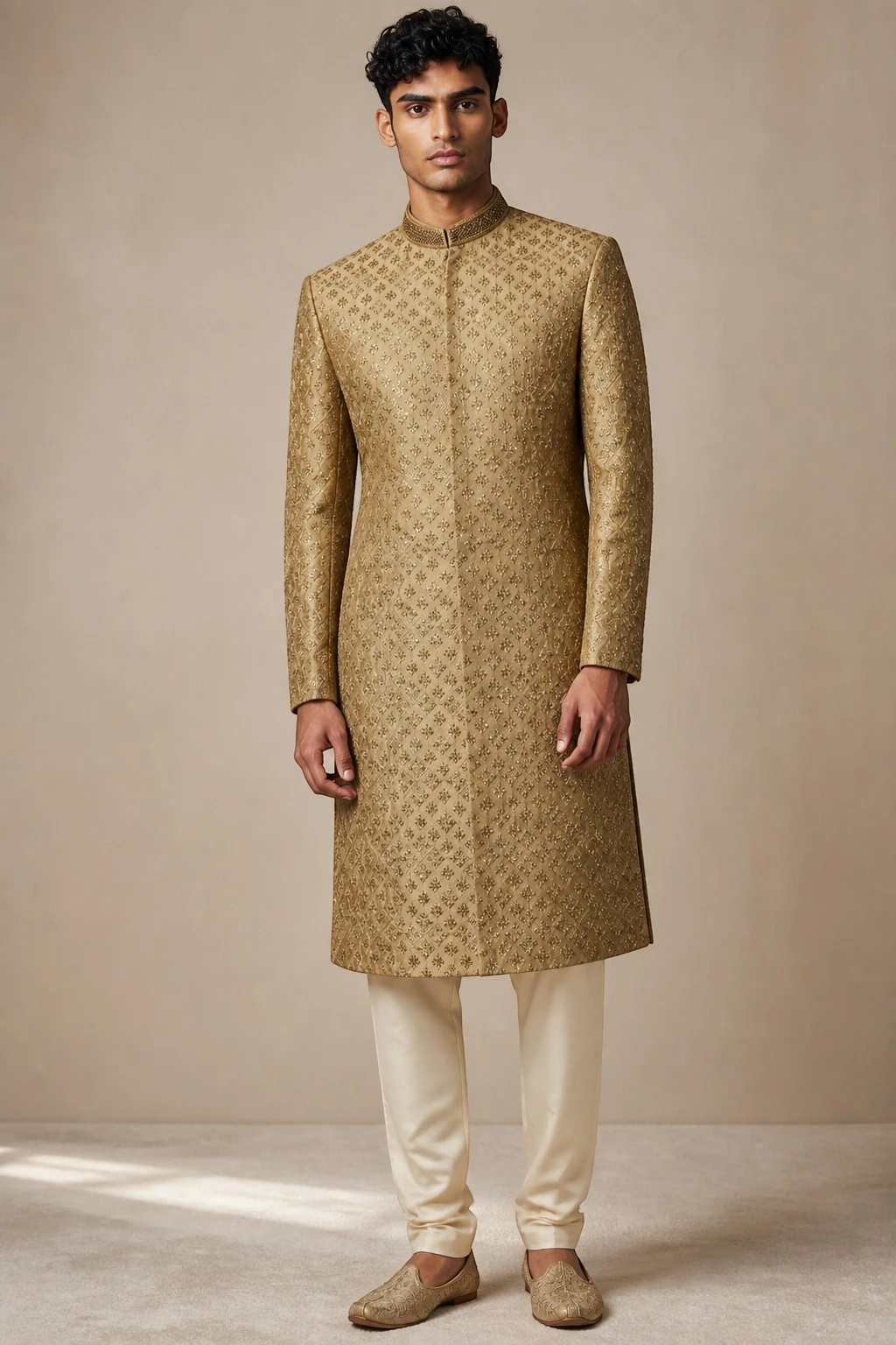 Antique Gold Wedding Sherwani