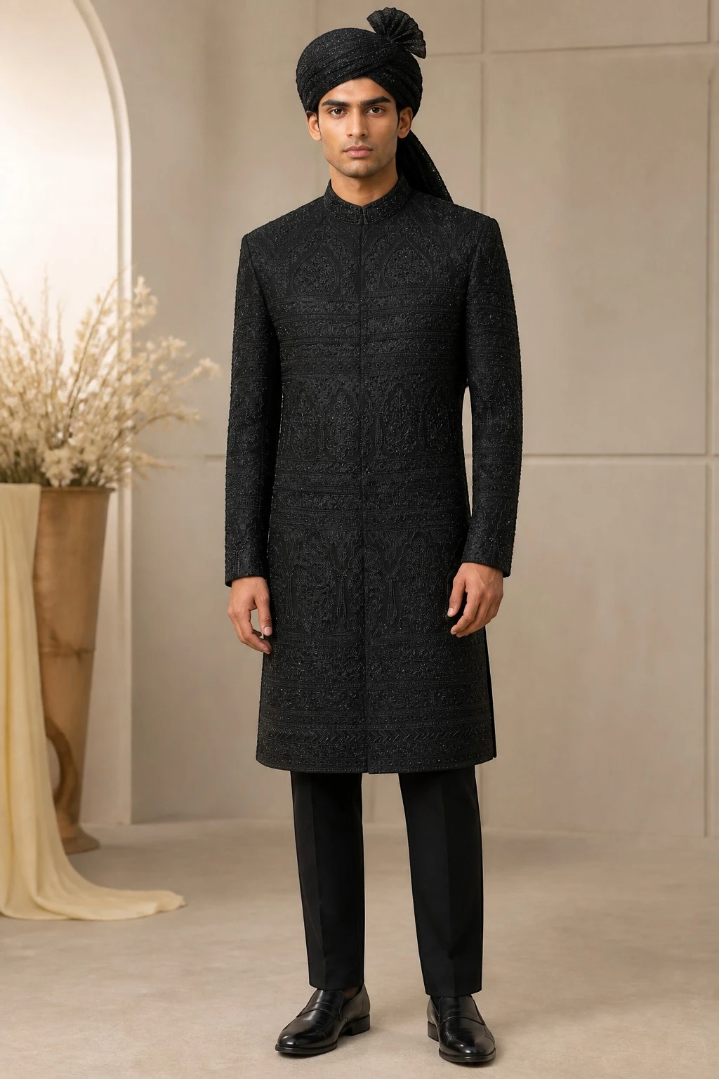Black Embroidered Sherwani